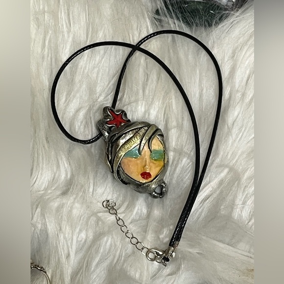 Hand Crafted Jewelry - Unique Vintage Face Handmade Eclectic Unusual Necklace